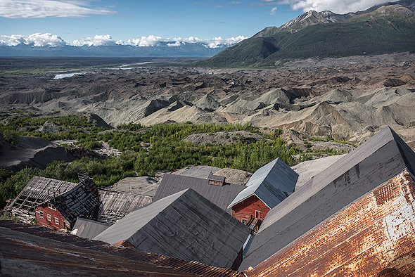 Blick von der Kupfermine über den Kennicott-Gletscher