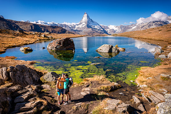 Popular trail in Zermatt: lake Stellisee