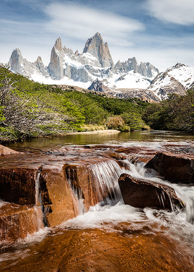 Hidden Falls with Fitz Roy in the Background